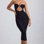 Ruched Hardware Detail Strapless Midaxi Dress in Black - Image 8