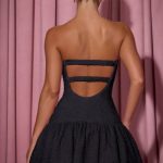 Cut-Out Bubble Hem Corset Mini Dress in Black - Image 2