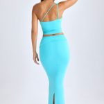 Modal Twist-Front Maxi Skirt in Aqua Blue - Image 2