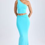 Modal Twist-Front Maxi Skirt in Aqua Blue - Image 5