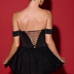 Off-Shoulder Layered Corset Micro Mini Dress in Black - Image 3