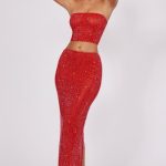 Embellished Mid Rise Maxi Skirt in Fire Red