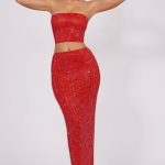 Embellished Mid Rise Maxi Skirt in Fire Red - Image 5