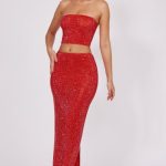Embellished Mid Rise Maxi Skirt in Fire Red - Image 6