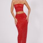 Embellished Mid Rise Maxi Skirt in Fire Red - Image 7