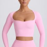 Soft Active Sweetheart-Neck Crop Top in Baby Pink