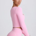 Soft Active Sweetheart-Neck Crop Top in Baby Pink - Image 3