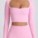 Soft Active Sweetheart-Neck Crop Top in Baby Pink - Image 4