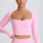 Soft Active Sweetheart-Neck Crop Top in Baby Pink - Image 6