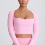 Soft Active Sweetheart-Neck Crop Top in Baby Pink - Image 7