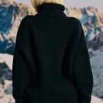 Oversized Chunky-Knit Turtleneck Jumper in Black - Image 2
