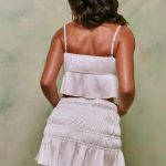 Shirred Tie Up Front Crop Top in White - Image 2