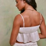 Shirred Tie Up Front Crop Top in White - Image 9
