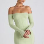 Modal Off-Shoulder Lace-Trim Mini Dress in Spring Green