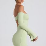 Modal Off-Shoulder Lace-Trim Mini Dress in Spring Green - Image 3