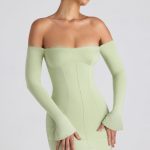Modal Off-Shoulder Lace-Trim Mini Dress in Spring Green - Image 5