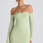 Modal Off-Shoulder Lace-Trim Mini Dress in Spring Green - Image 6