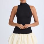 Turtleneck Drop-Waist Bubble Hem Mini Dress in Black - Image 7
