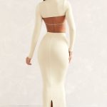 Cut Out Back Long Sleeve Crop Top in Ivory - Image 4