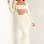 Cut Out Back Long Sleeve Crop Top in Ivory - Image 5