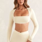 Cut Out Back Long Sleeve Crop Top in Ivory - Image 6
