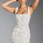 Floral-Appliqu?? Corset Mini Dress in White - Image 3