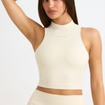 Soft Active High-Neck Tank Top in Bone - Image 5