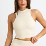 Soft Active High-Neck Tank Top in Bone - Image 6