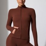 Long Sleeve Zip Up Jacket in Chocolate