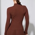 Long Sleeve Zip Up Jacket in Chocolate - Image 2