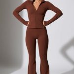 Long Sleeve Zip Up Jacket in Chocolate - Image 9