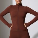 Long Sleeve Zip Up Jacket in Chocolate - Image 10