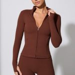 Long Sleeve Zip Up Jacket in Chocolate - Image 11