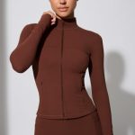 Long Sleeve Zip Up Jacket in Chocolate - Image 13