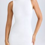 Modal High-Neck Open-Back Mini Dress in White - Image 4