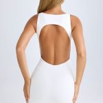 Modal High-Neck Open-Back Mini Dress in White - Image 5