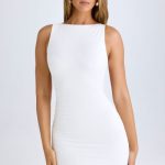 Modal High-Neck Open-Back Mini Dress in White - Image 6