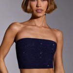 Embellished Strapless Crop Top in Royal Indigo - Image 5