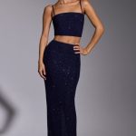 Embellished Strapless Crop Top in Royal Indigo - Image 9