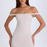 Off-Shoulder Corset Mini Dress in Taupe - Image 7