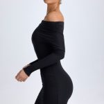 Modal Off-Shoulder Ruched Mini Dress in Black - Image 3