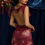 Draped Open-Back A-Line Mini Dress in Maroon Floral Print - Image 2