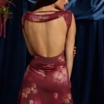 Draped Open-Back A-Line Mini Dress in Maroon Floral Print - Image 8