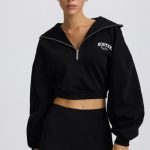 Quarter-Zip Cropped Sweatshirt in Black