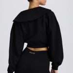 Quarter-Zip Cropped Sweatshirt in Black - Image 2
