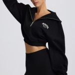 Quarter-Zip Cropped Sweatshirt in Black - Image 3
