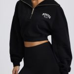 Quarter-Zip Cropped Sweatshirt in Black - Image 4
