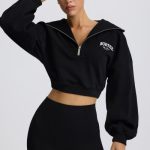 Quarter-Zip Cropped Sweatshirt in Black - Image 5