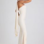 Scarf-Detail Strapless Gown in Ivory - Image 3