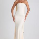 Scarf-Detail Strapless Gown in Ivory - Image 4